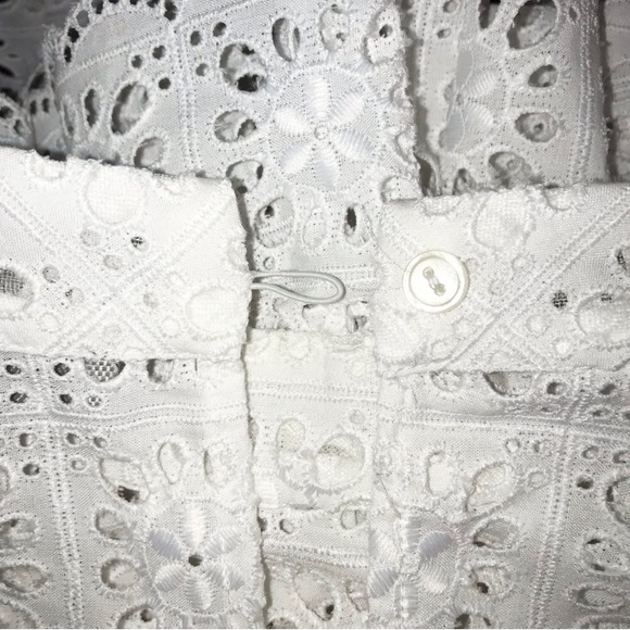 White Eyelet Embroidery Mockneck Ruffles Academia Style Blouse Medium - Picture 4 of 6